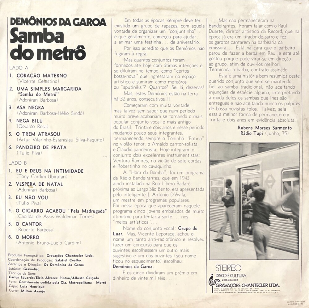 Os Dem Nios Da Garoa Samba Do Metr Estilha Os Discos